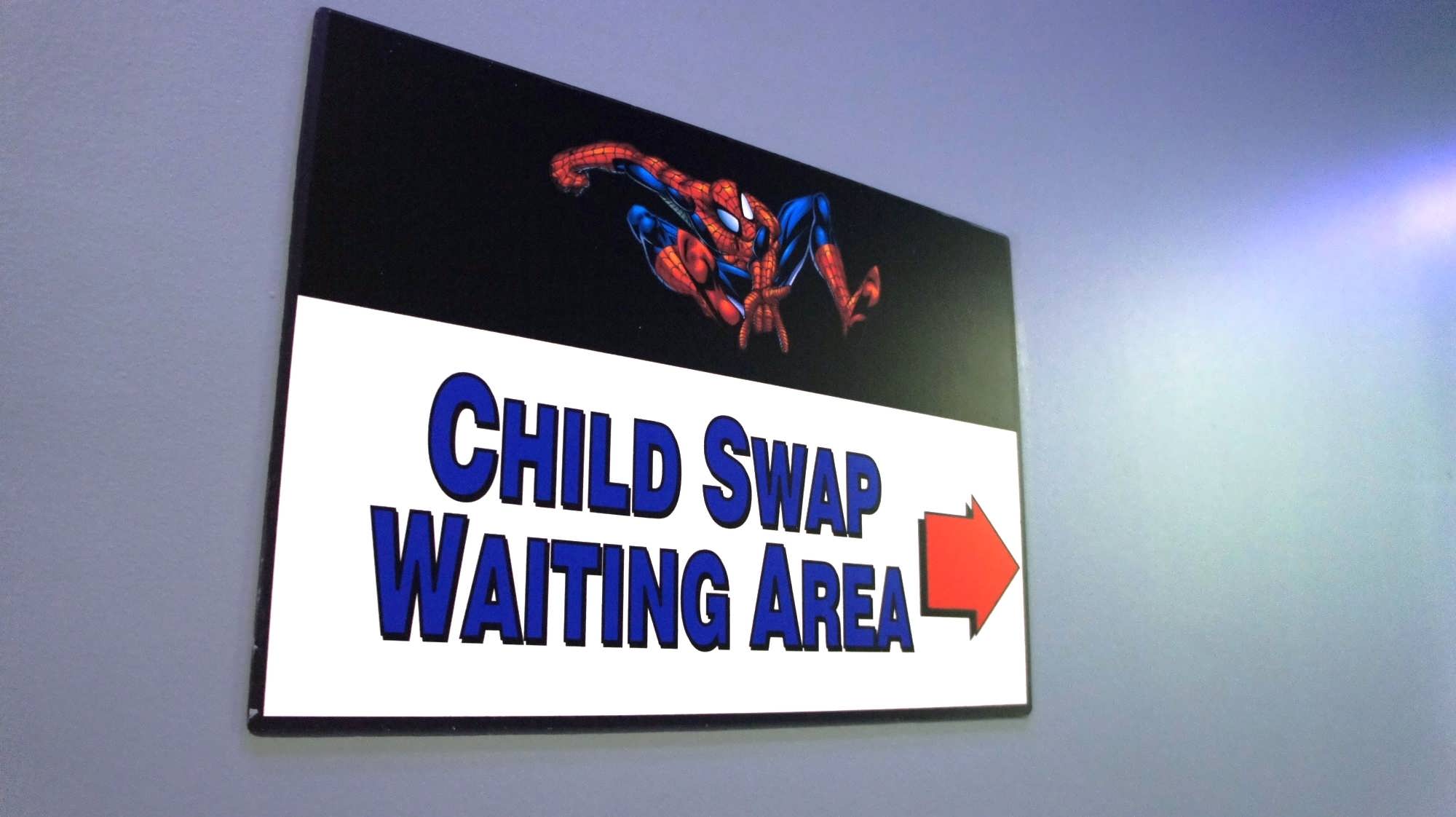 Child Swap sign at The Amazing Adventures of Spider-Man