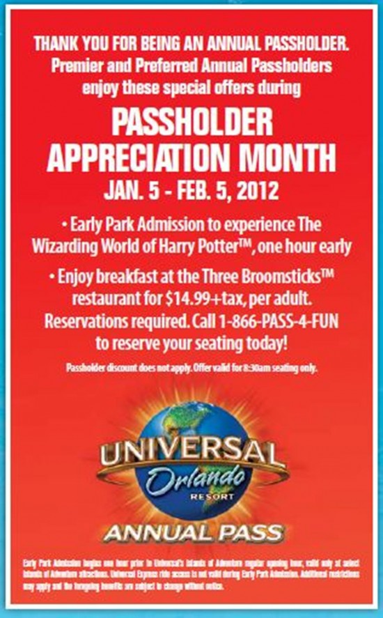 Universal Orlando Annual Passholder Appreciation Month: January 2012.