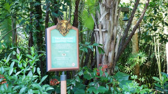 Universal team members test the wait time sign at Triceratops Discovery Trail.