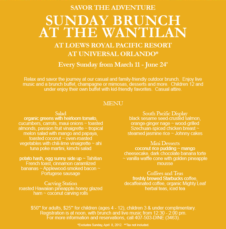 Sunday Brunch at the Wantilan menu and pricing