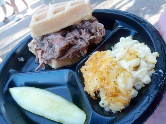 Depending on your tastes, the BBQ pork waffle sandwich was one of the highlights or lowlights at this year's Bands, Brews & BBQ.