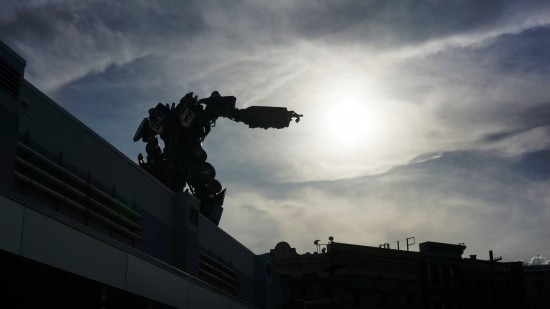 Optimus Prime lights up the evening sky at Universal Studios Florida.