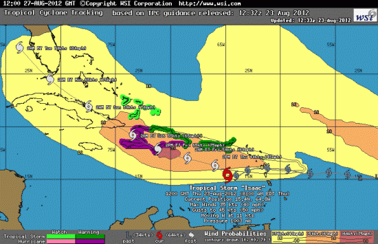 Tropical Storm Isaac as of Thursday morning, 8/23/12.