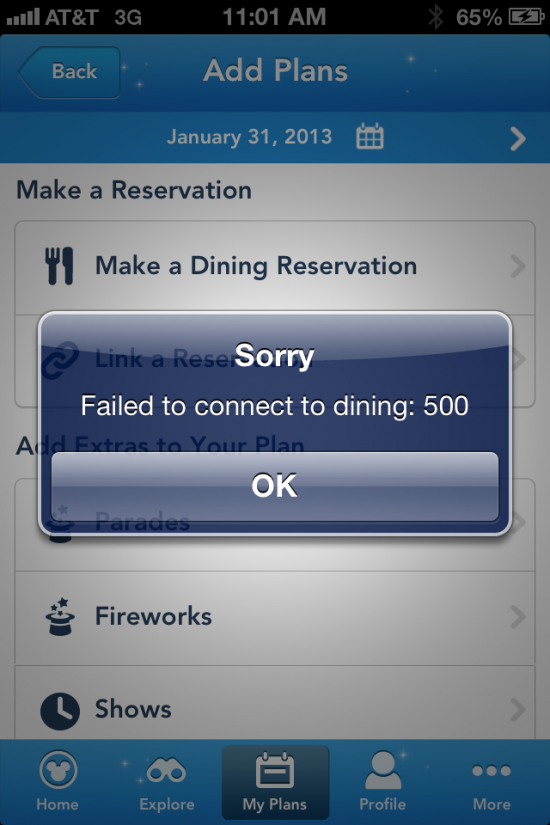 My Disney Experience iPhone app error.