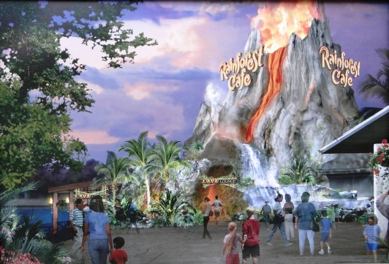 Concept art for the remodeled Rainforest Cafe.