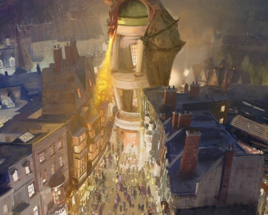 Diagon Alley concept artwork: Gringotts Bank ride entrance.