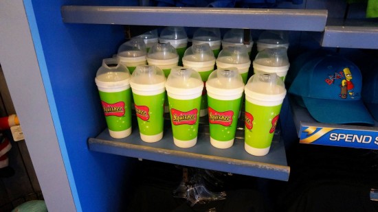 Squishee cups for sale at Kwik-E-Mart.
