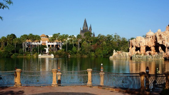 Hogwarts Castle as seen from across the IOA lagoon.