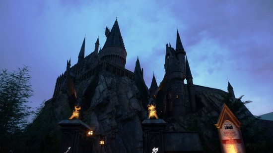 IOA's Hogwarts Castle at night.