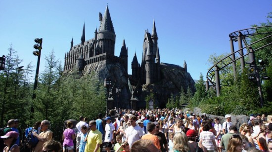 Crowds inside the original Wizarding World of Harry Potter.