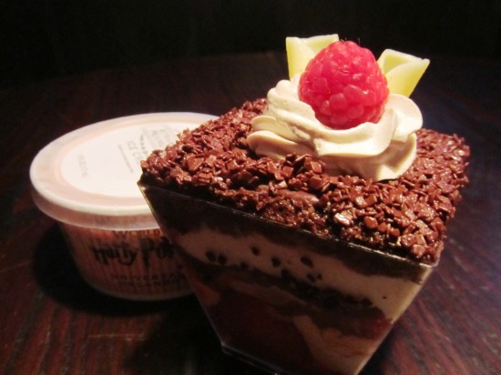 The chocolate trifle and strawberry peanut butter ice cream at Three Broomsticks.