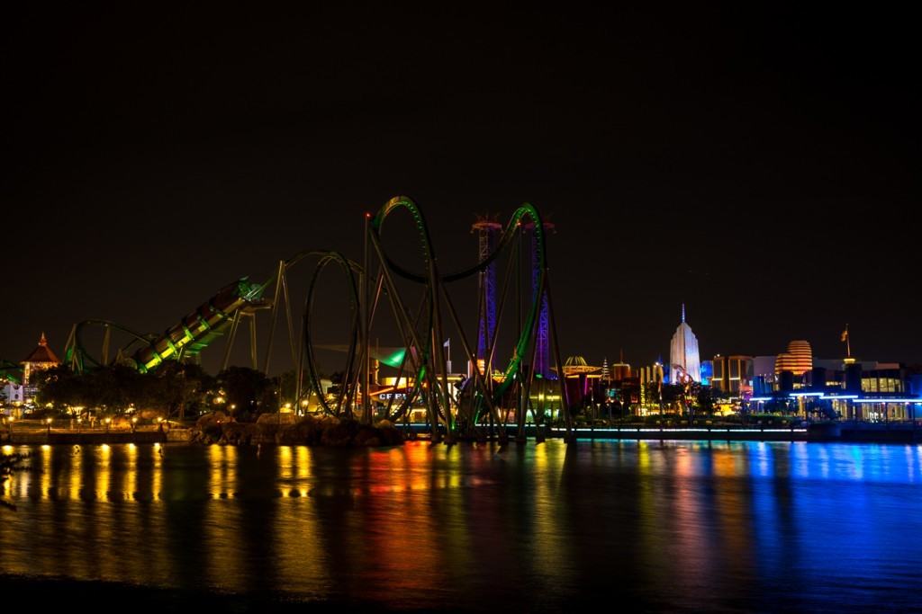 Islands of Adventure at night