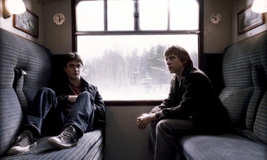 Harry and Ron on the Hogwarts Express.