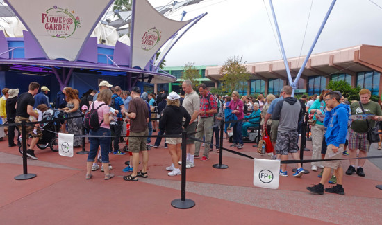 Line for the FastPass+ kiosks at Epcot.