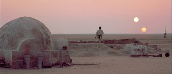 Luke Skywalker on Tatooine, from Episode IV: A New Hope.