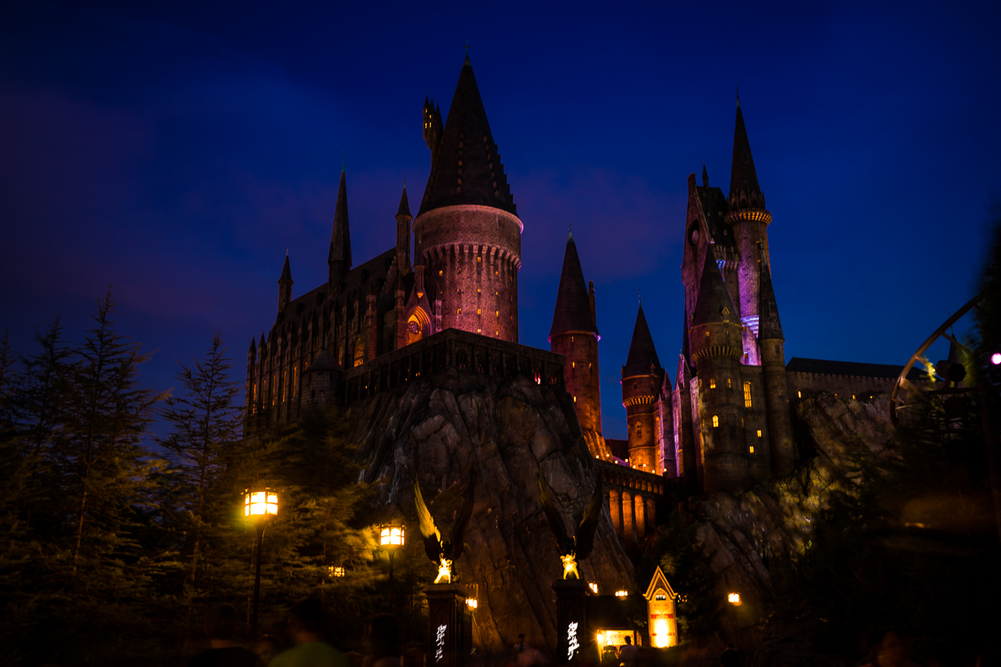 Hogwarts Castle lit up at night