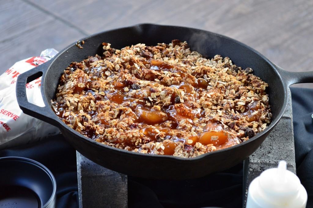 Gooey warm apple crisp before being tucked into a waffle cone