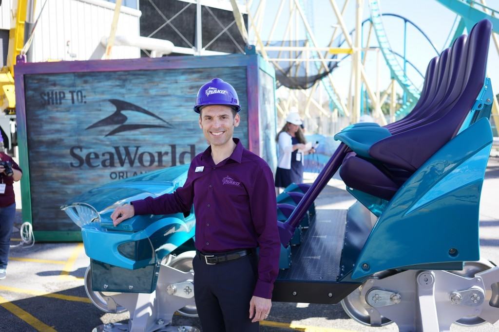 SeaWorld's Mike Denninger with Mako ride vehicle