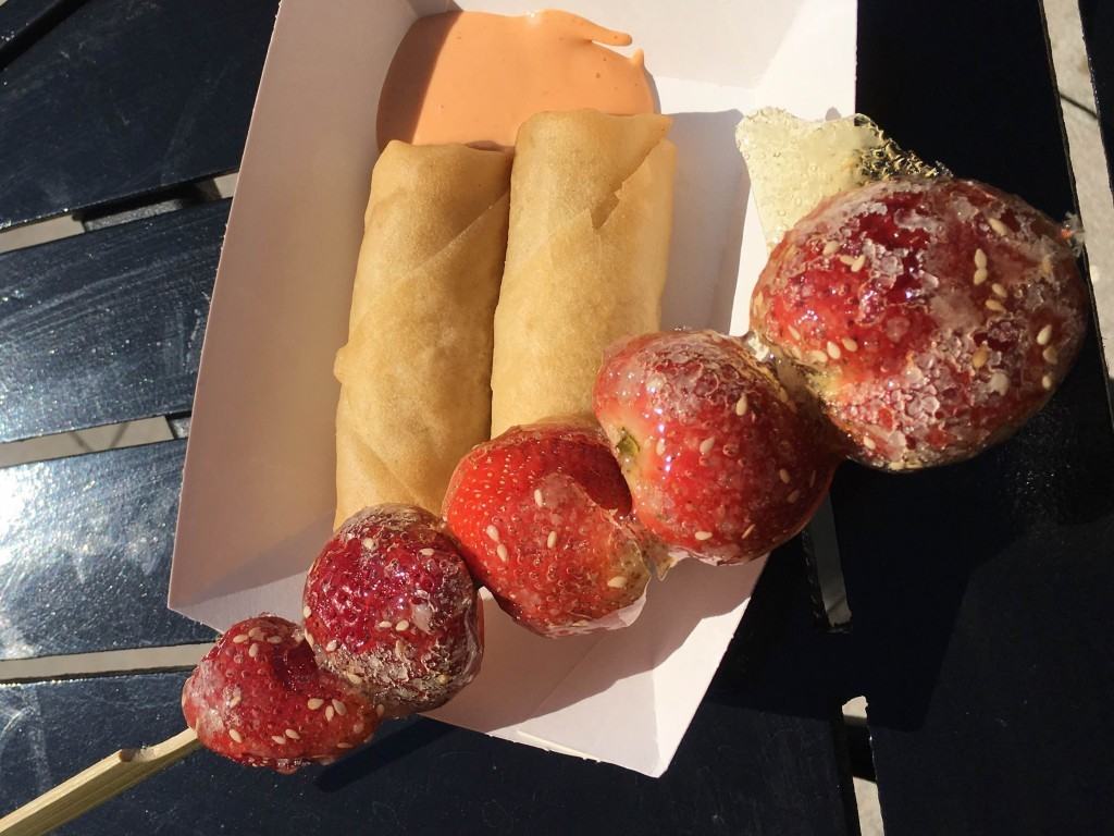 Vegetable Spring Rolls and Beijing-style Candied Strawberries from the Lotus House, China