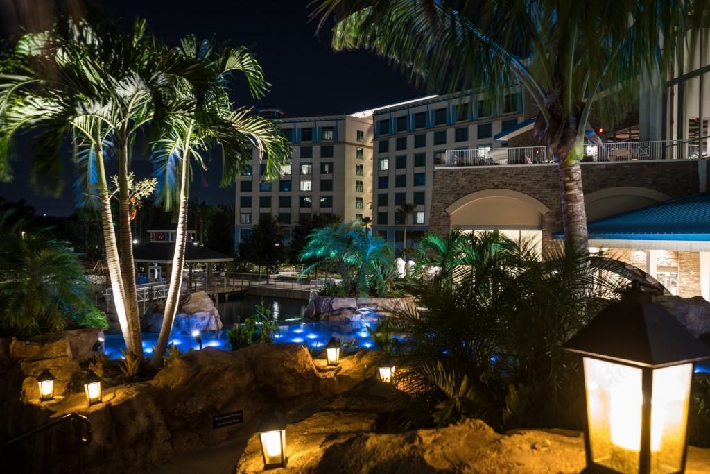 Guest rooms overlook Sapphire Falls Resort's beautiful waterfalls