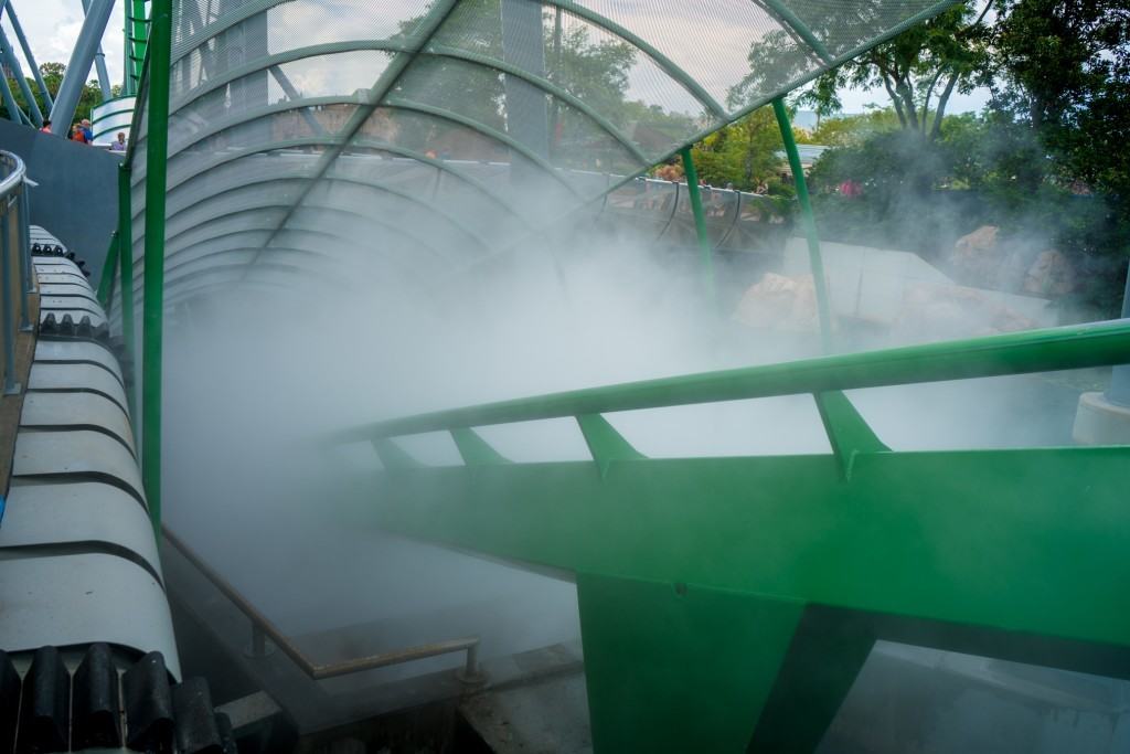 The new Incredible Hulk Coaster mist tunnel