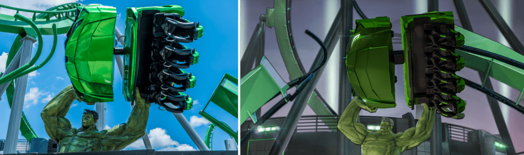 Incredible Hulk Coaster Marquee: Concept Art vs current construction