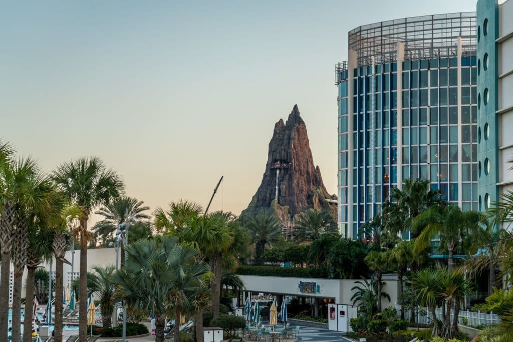 Universal's Volcano Bay as seen from Cabana Bay's pool