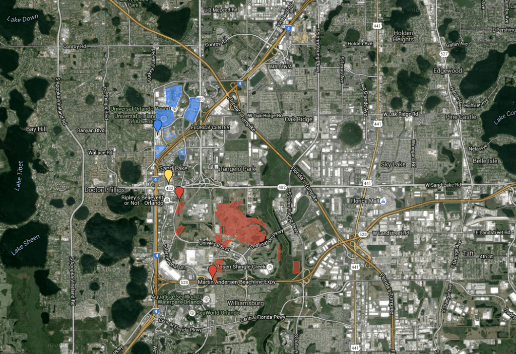 The map of Universal Orlando Resort and Site B