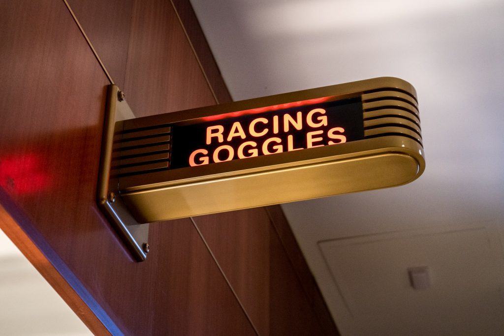 Racing Goggles sign at Race Through New York Starring Jimmy Fallon