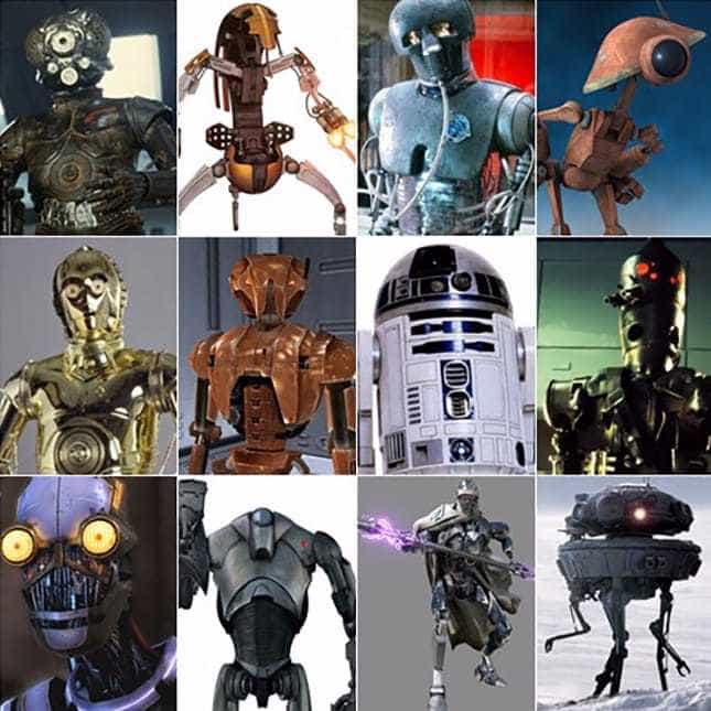 A collection of droids from Disney's Star Wars