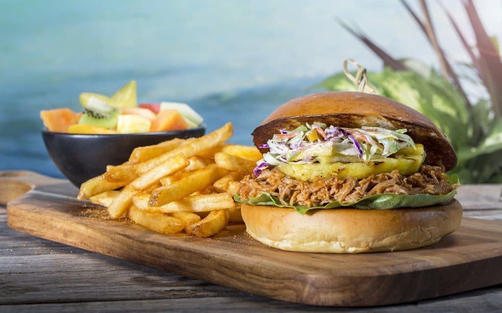 Mango BBQ pulled pork sandwich from Kohola Reef Restaurant & Social Club at Universal's Volcano Bay