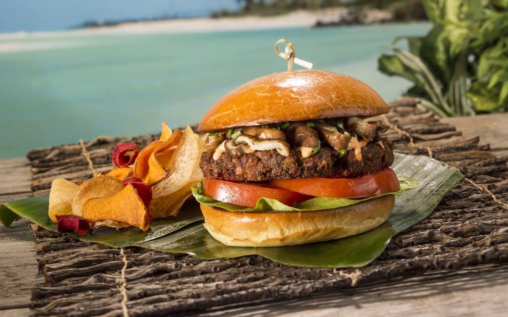 Quinoa Edamame Burger formerly offered at Bambu at Universal's Volcano Bay.