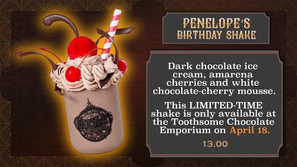 Penelope's Birthday Shake at Universal's Toothsome Chocolate Emporium