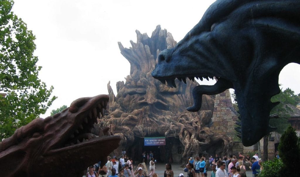 Enchanted Oak Tavern and Dueling Dragons at Islands of Adventure's Merlinwood