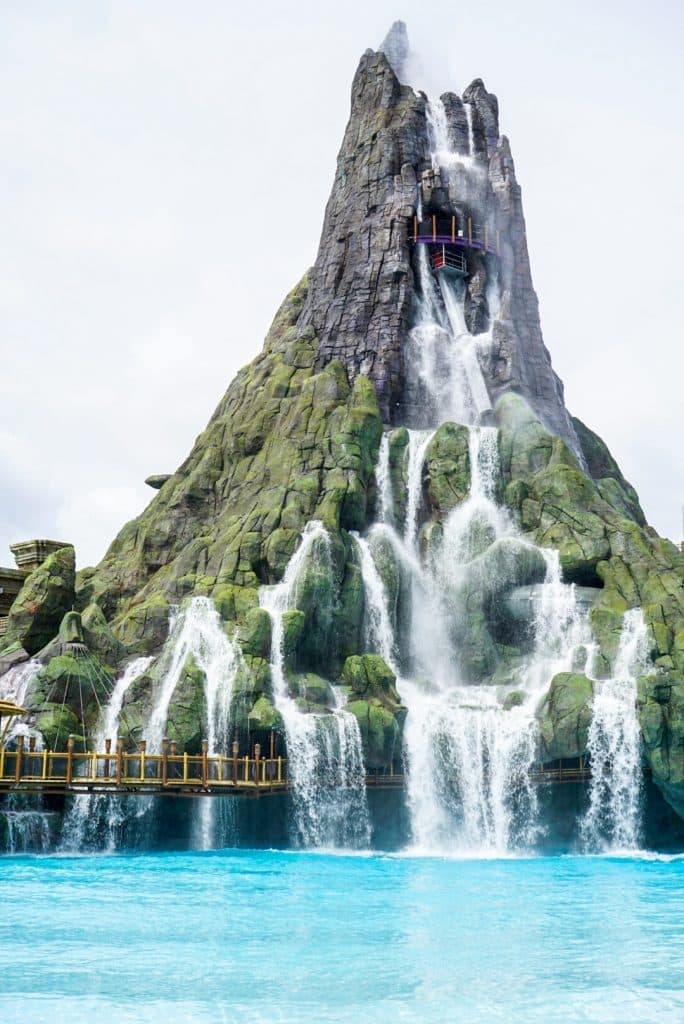 The view of Kraktau from Waturi Beach at Universal's Volcano Bay