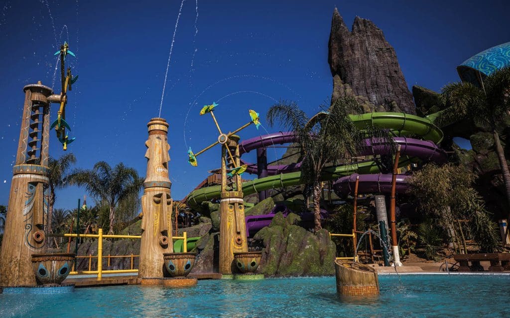 Tiki water jets at Universal's Volcano Bay