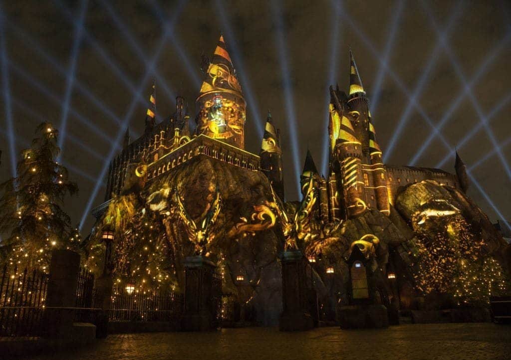 The Nighttime Lights at Hogwarts Castle at Universal Studios Hollywood