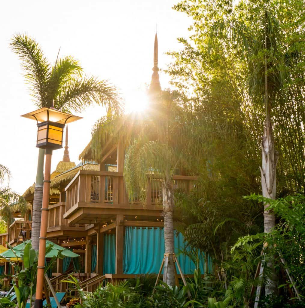 Sunrise over private cabanas at Universal's Volcano Bay