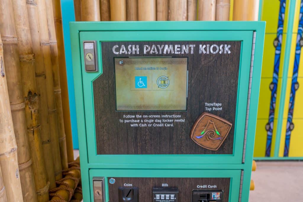 Locker cash payment kiosk at Universal's Volcano Bay