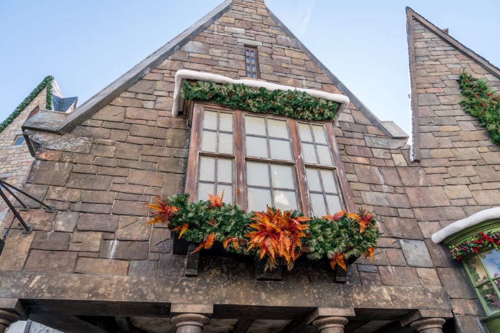 Hogsmeade holiday decorations for Christmas in The Wizarding World of Harry Potter