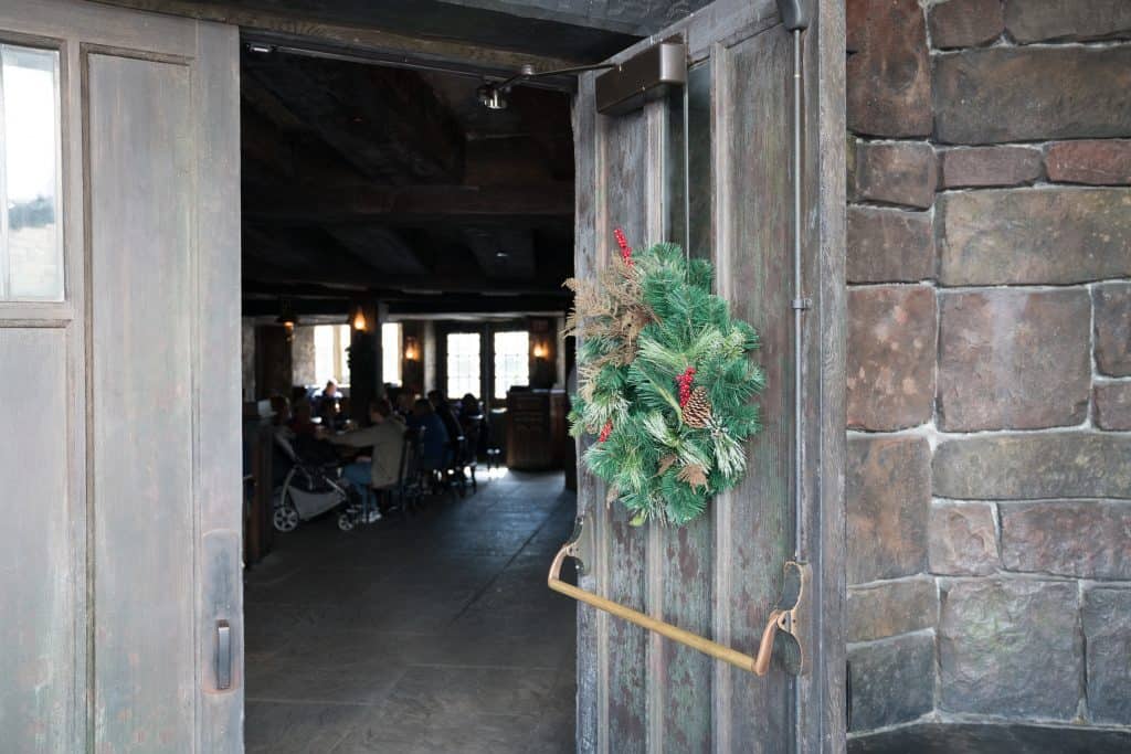 Hogsmeade holiday decorations for Christmas in The Wizarding World of Harry Potter