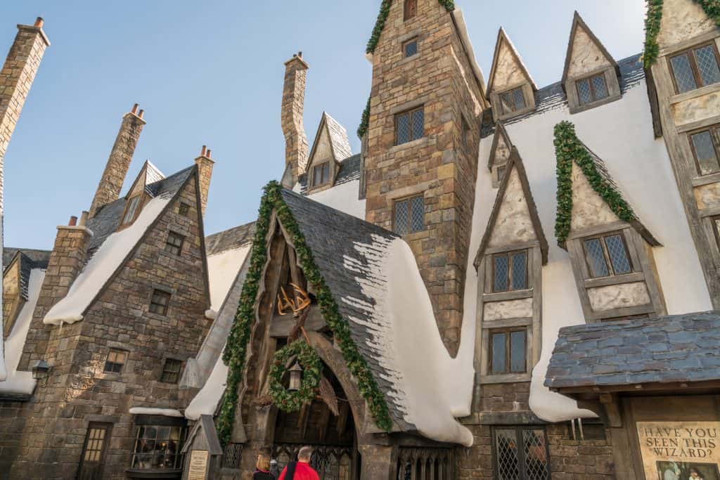 Hogsmeade holiday decorations for Christmas in The Wizarding World of Harry Potter