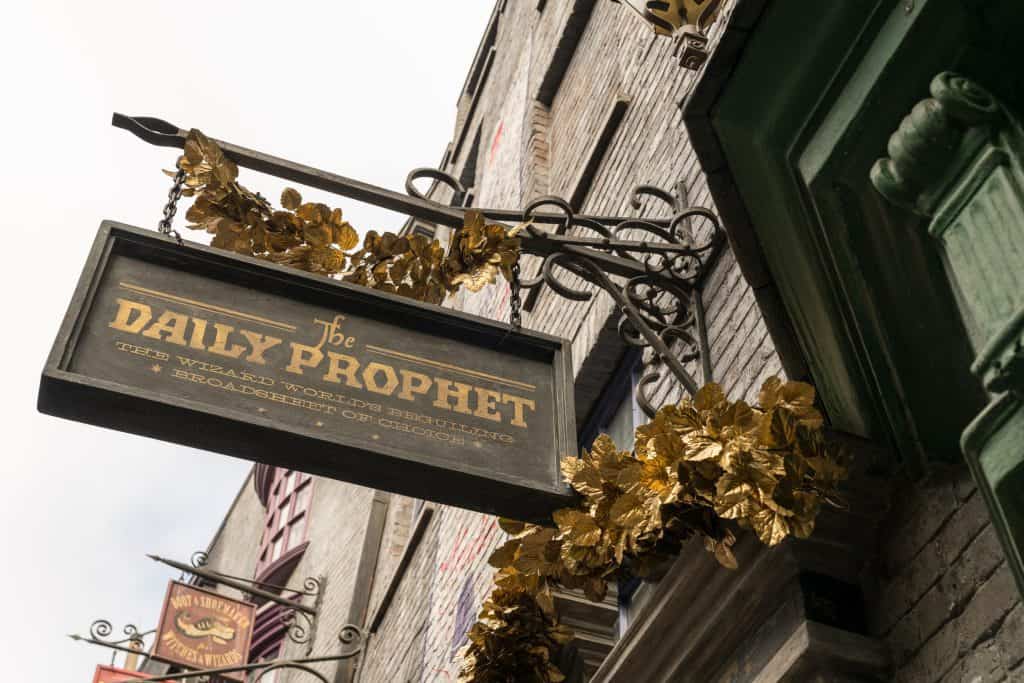 The Daily Prophet decorated for Christmas in The Wizarding World of Harry Potter