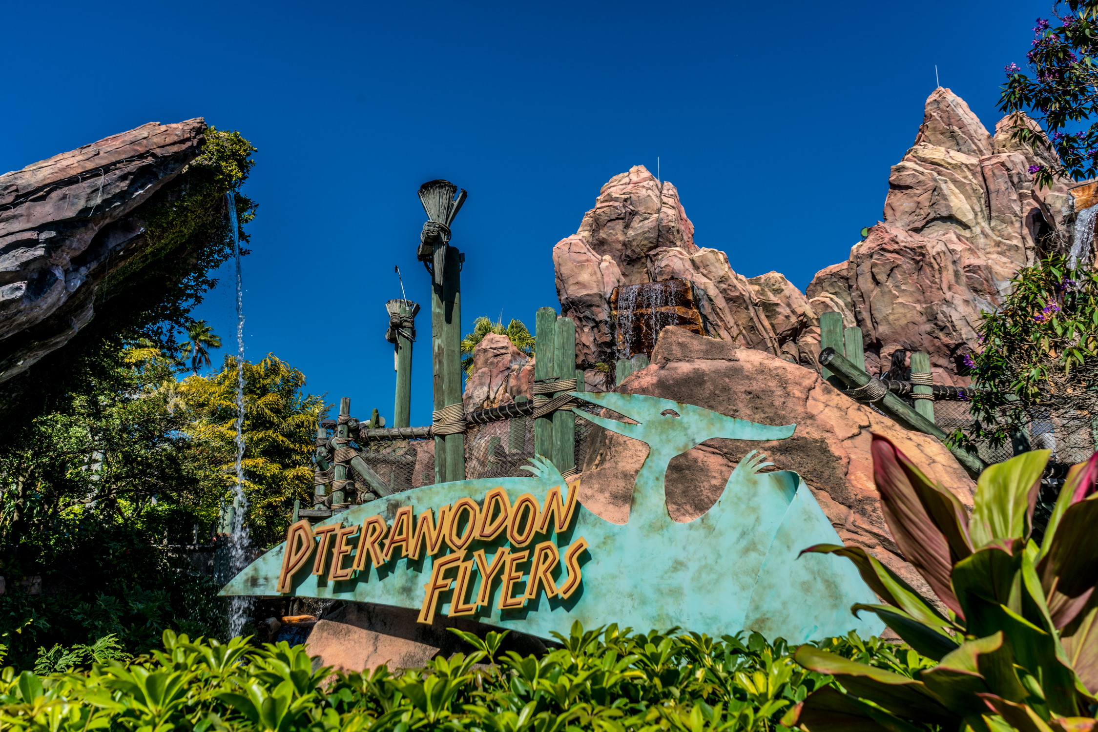 The entrance to Pteranodon Flyers at Islands of Adventure is located inside Camp Jurassic