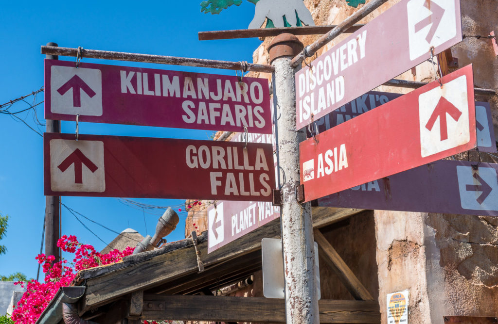 Kilimanjaro Safaris and Gorilla Falls Sign