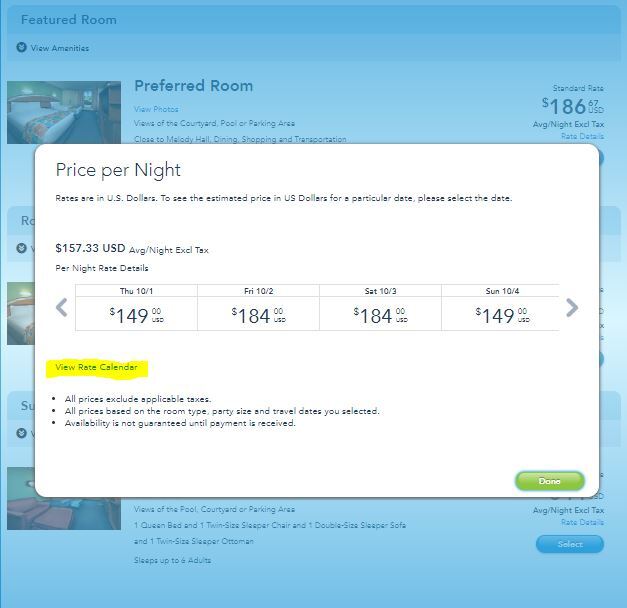 Walt Disney World hotel rates