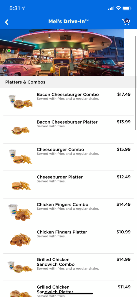 Mobile ordering on the Universal Orlando app