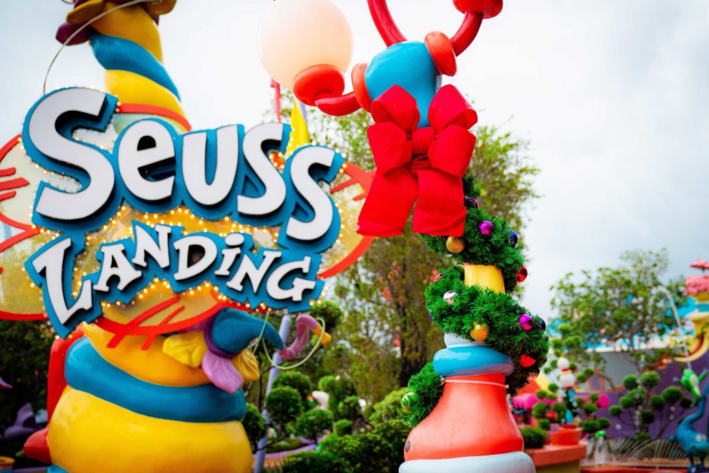 Christmas decorations at Islands of Adventure 2020