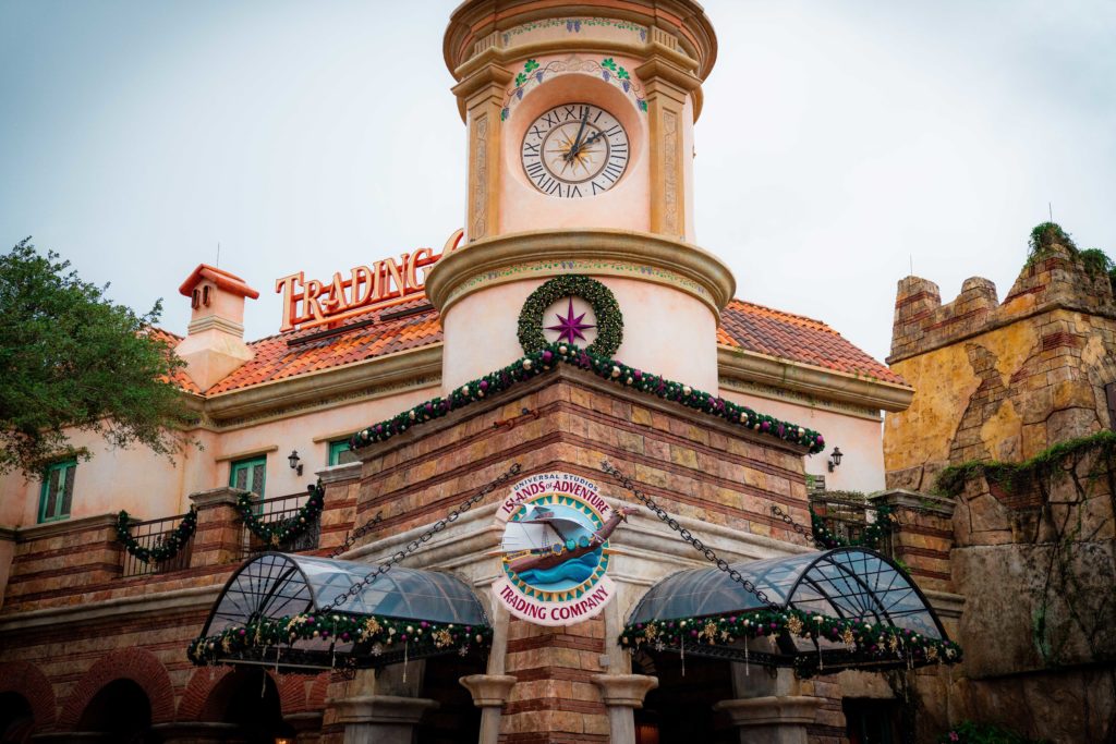 Christmas decorations at Islands of Adventure 2020