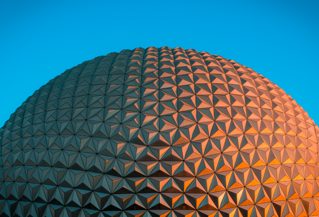 Spaceship Earth glowing at sunset